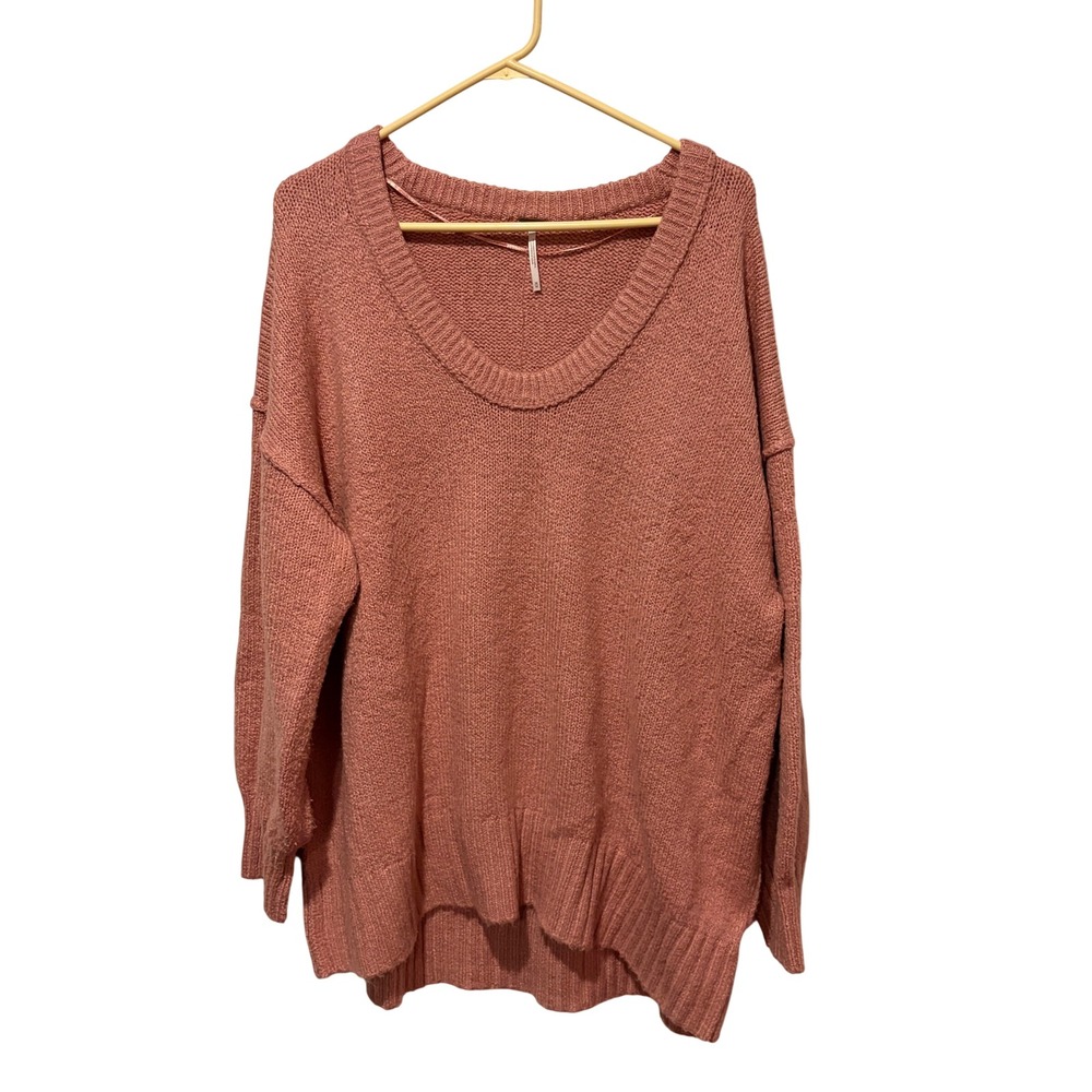 Free People Women Pink Oversized V-Neck Knit Sweater OB1153857 Medium